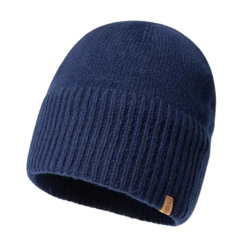 Produktbild: TOP-EX XL/XXL 100% Merinowolle Beanie Mütze, Wintermuetze Herren Damen, Fisherman Beanie Trawler Mütze, Strickmuetze, Warme Fleece Futter Navy Blau XL/XXL