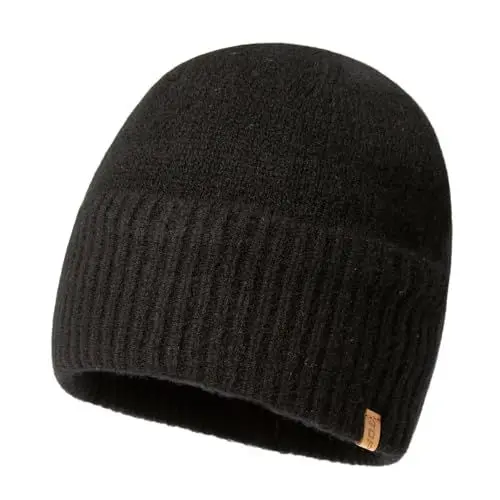 Produktbild: TOP-EX XL/XXL 100% Merino Mütze Herren Beanie Wintermuetze Wollmütze Strickmuetze Fisherman Beanie Trawler Mütze Warme Fleece Futter Schwarz X-Large