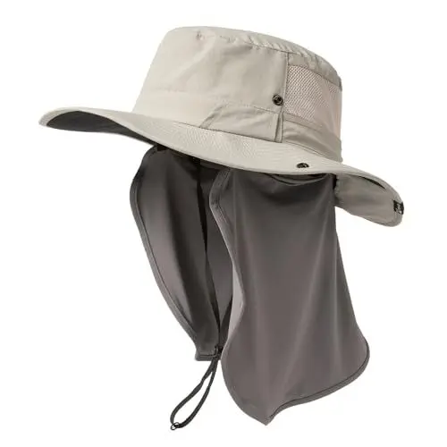 Produktbild: TOP-EX XL/XXL Sonnenhut Herren Wasserdicht Sonnenschutz Mütze mit Sonnenbrillenhalter Breite Krempe Outdoor Trekking Hut mit Nackenschutz Safari Sommer Mütze Faltbar 94603_Grau M/L
