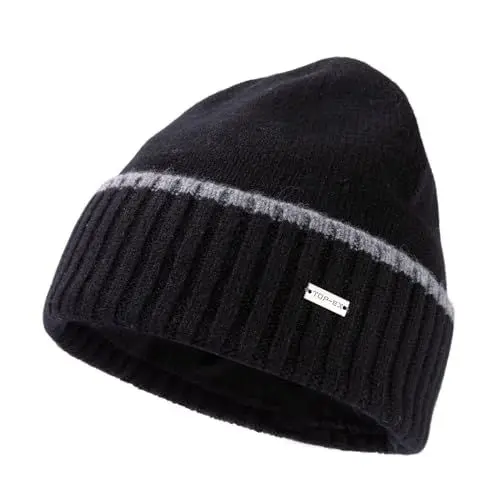 Produktbild: TOP-EX XL/XXL Unisex 100% Merinowolle Winter Beanie Herren Warm Wintermuetze Fleece Futter Wollmuetze Strickmuetze Schwarz XL/XXL