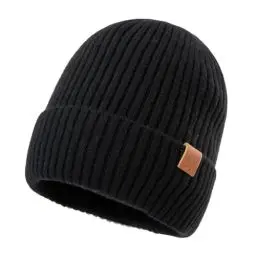 Produktbild: TOP-EX XL/XXL Warme Beanie-Mütze aus 100% Merinowolle mit Fleecefutter für Herren und Damen - Wintermütze für Laufen und Golf, Strickmütze, Wollmützer Schwarz