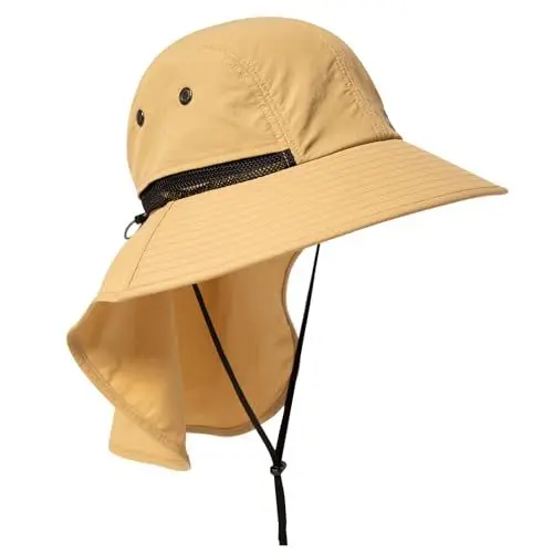 Produktbild: TOP-EX XL/XXL Wasserdicht Sonnenhut Herren Breite Krempe Sonnenschutz Mütze Outdoor Trekking Hut mit Nackenschutz Safari Sommer Mütze Faltbar 94599_Khaki M/L