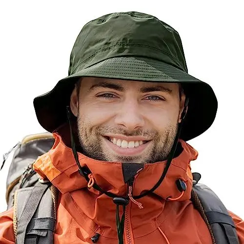Produktbild: TOP-EX wasserdichte Regenhüte für Herren & Damen, Allwetter Outdoor Safari Hut faltbar, UPF 50 Golf Eimer Sonnenhüte zum Angeln, Wandern, Trekking, verstellbar & Winddicht XL/XXL Grün