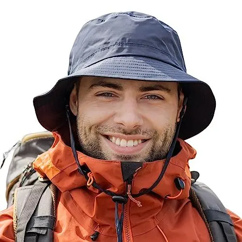Produktbild: TOP-EX wasserdichte Regenhüte für Herren & Damen, Allwetter Outdoor Safari Hut faltbar, UPF 50 Golf Eimer Sonnenhüte zum Angeln, Wandern, Trekking, verstellbar & Winddicht M/L Schwarzblau