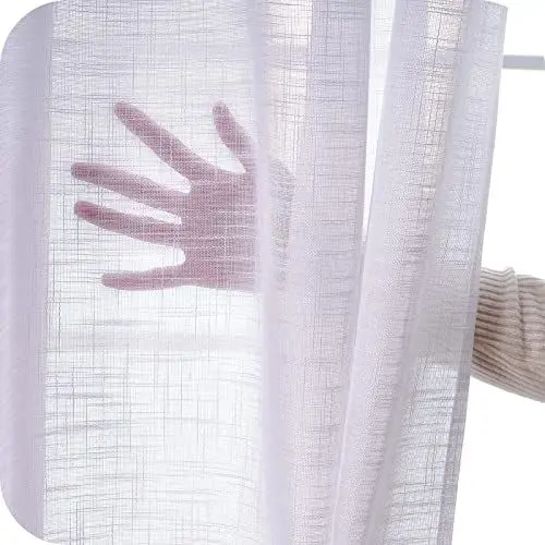 Produktbild: Topfinel 2 Stücke Leinen Gardinen mit Ösen Voile Vorhang Halbtransparent Gardinen Wohnzimmer Modern Vorhänge Leinen 140x225cm (BxH) Weiß