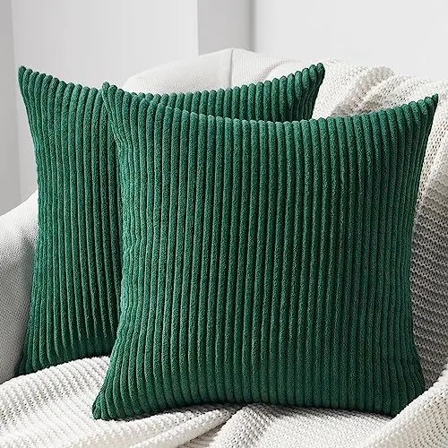 Produktbild: Topfinel 2er Set Kissenbezug 50x50 dunkelgrün Kordsamt gestreiftes Muster Kissenbezüge Kissenhülle Dekokissen Sofakissen Couchkissen Dekokissen Zierkissenbezug Deko Kissenhüllen Wohnzimmer