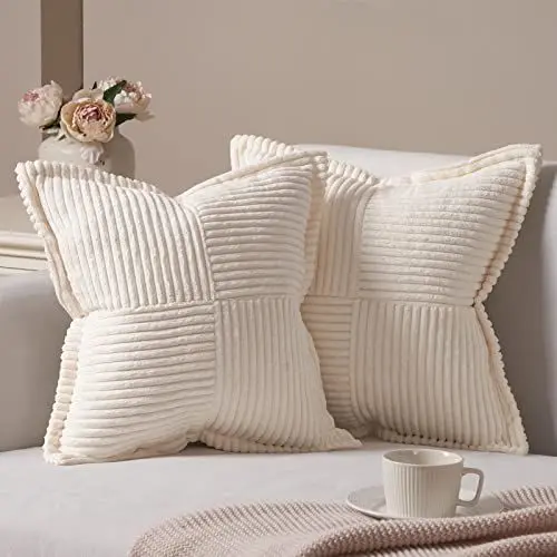 Produktbild: Topfinel 40x40 Kissenbezug Creme weiß 2er Set Kordsamt Kissenbezüge Kissenhülle Dekorative Kissenbezug Sofakissen Couchkissen für Sofa Wohnzimmer