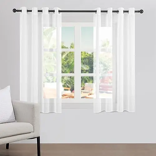 Produktbild: Topfinel Stores Gardinen Weiss 120 hoch Vorhänge mit Ösen Sheer Curtains Semi Transparent Gardine Schals Kurz 2er Set Vorhang 140 cm breite für Deko Schlafzimmer