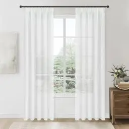 Produktbild: Topfinel Gardinen Wohnzimmer Weiss Vorhänge Kräuselband Vorhänge Leinenoptik 2-Set 150x200 cm Balkontür Gardine Halbtransparent Vorhang Schlafzimmer