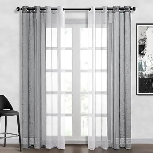 Produktbild: Topfinel Gardinen mit Ösen Farbverlauf Vorhang Grau & Weiß Vorhänge Schlafzimmer und Wohnzimer Gardine 225 cm Lang Gardienen 140 Breit Übergardinen Transparente Schlaufenvorhang Curtains