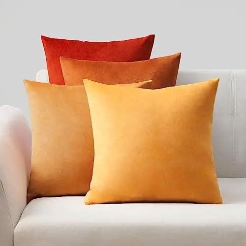Produktbild: Topfinel Herbst Kissenbezug 40x40 gelb Samt 4er Set Kissenbezüge Kissenhülle sofakissen dekokissen Zierkissen deko für Sofa Schlafzimmer Wohnzimmer flauschig Farbverlauf