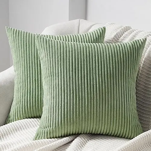 Produktbild: Topfinel Kissenbezug 45x45 Kordsamt 2er Set grün gestreiftes Muster Kissenbezüge Kissenhülle Dekokissen Sofakissen Couchkissen Dekokissen Zierkissenbezug Deko Kissenhüllen Wohnzimmer Schlafzimmer
