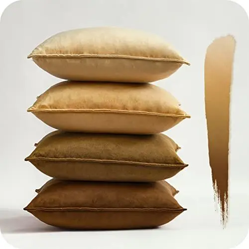 Produktbild: Topfinel Kissenbezug 30x30 4er Set braun Samt Farbverlauf Kissenbezüge Kissenhülle sofakissen dekokissen Zierkissen Bezug deko für Sofa Schlafzimmer Wohnzimmer Balkon flauschig