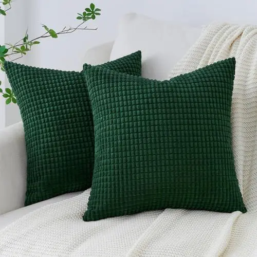 Produktbild: Topfinel Kissenbezug 40x40 2er Set dunkle grün Maiskorn Muster Kordsamt Kissenbezüge Kissenhülle Dekokissen Sofakissen Couchkissen Dekokissen Zierkissenbezug Deko Kissenhüllen Wohnzimmer