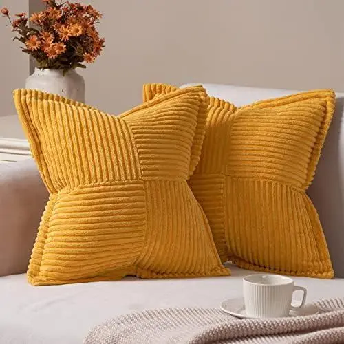 Produktbild: Topfinel Kissenbezug 40x40 2er Set gelb Kordsamt Herbst Kissenbezüge Kissenhülle Dekorative Kissenbezug Sofakissen Couchkissen Dekokissen Zierkissenbezug Deko Kissenhülle für Wohnzimmer Sofa