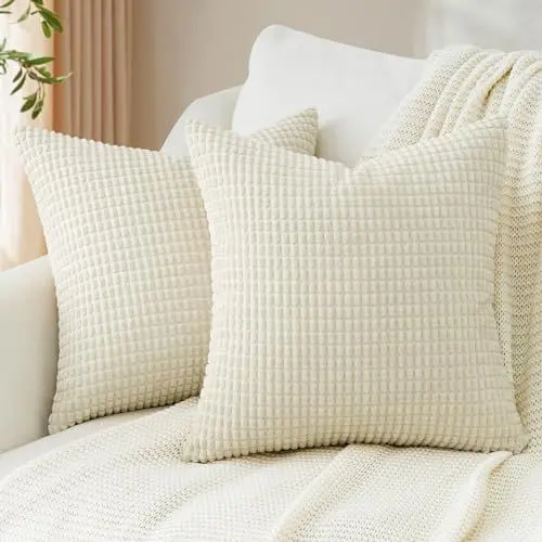Produktbild: Topfinel Kissenbezug 40x40 Creme Kordsamt 2er Set Maiskorn Muster Kissenbezüge Kissenhülle Dekokissen Sofakissen Couchkissen Dekokissen Zierkissenbezug Deko