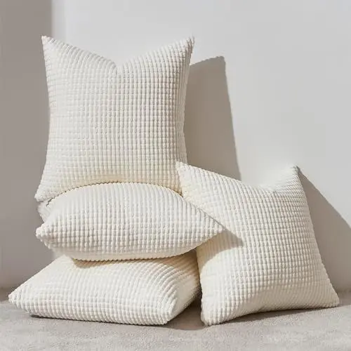 Produktbild: Topfinel Kissenbezug 40x40 Creme Weiß 4er Set Cord körnig Kissenbezüge Kissenhülle Dekokissenbezug Sofakissen Couchkissen für Sofa Schlafzimmer Wohnzimmer Balkon Kinder flauschig