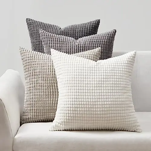 Produktbild: Topfinel Kissenbezug 40x40 Grau 4er Set Cord körnig Farbverlauf Kissenbezüge Kissenhülle Dekokissenbezug Sofakissen Couchkissen für Sofa Schlafzimmer Wohnzimmer Balkon Kinder flauschig