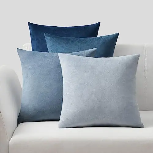 Produktbild: Topfinel Kissenbezug 40x40 blau 4er Set Samt Kissenbezüge Kissenhülle sofakissen dekokissen Zierkissen deko für Sofa Schlafzimmer Wohnzimmer flauschig Farbverlauf