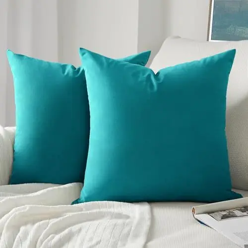 Produktbild: Topfinel Kissenbezug 40x40 cm Türkis blau 2er Set Samt Kissenbezüge Kissenhülle Sofakissen Dekokissen Couchkissen Zierkissen Deko für Sofa Bett Wohnzimmer Schlafzimmer
