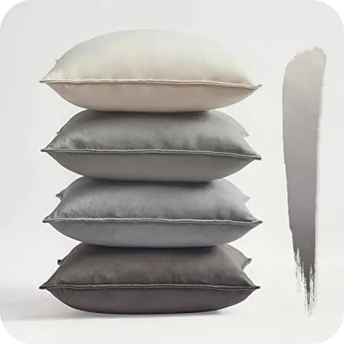Produktbild: Topfinel Kissenbezug 40x40 cm grau 4er Set Samt Kissenbezüge Kissenhülle sofakissen dekokissen Zierkissen Bezug deko für Sofa Schlafzimmer Wohnzimmer Balkon flauschig Farbverlauf, Einfarbig