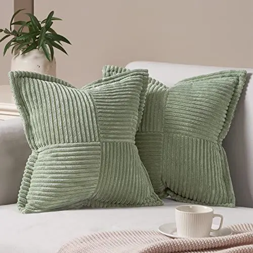 Produktbild: Topfinel Kissenbezug 40x40 grün 2er Set Kordsamt Frühling Kissenbezüge Kissenhülle Dekorative Kissenbezug Sofakissen Couchkissen Dekokissen Deko Kissen für Sofa Wohnzimmer Schlafzimmer
