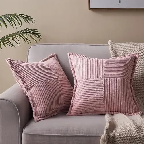Produktbild: Topfinel Kissenbezug 40x40 rosa 2er Set Kordsamt Kissenbezüge Kissenhülle Dekokissenbezug sofakissen dekokissen deko für Sofa Schlafzimmer Wohnzimmer Balkon Kinder flauschig Winter