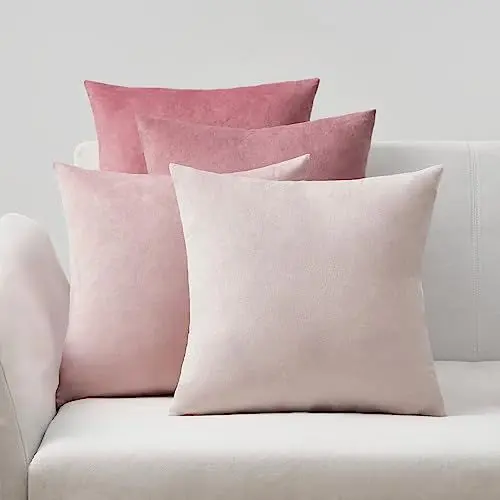 Produktbild: Topfinel Kissenbezug 40x40 rosa Samt 4er Set Kissenbezüge Kissenhülle sofakissen dekokissen Zierkissen deko für Sofa Schlafzimmer Wohnzimmer flauschig Farbverlauf