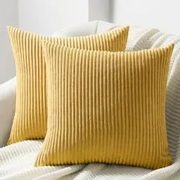 Produktbild: Topfinel Kissenbezug 45x45 2er Set Gelb Kordsamt gestreiftes Muster Kissenbezüge Kissenhülle Dekokissen Sofakissen Couchkissen Dekokissen Zierkissenbezug Deko Kissenhüllen Wohnzimmer