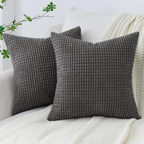 Produktbild: Topfinel Kissenbezug 45x45 Zierkissenbezug Kordsamt Maiskorn Muster Kissenbezüge Dunkelgrau 2er Set Kissenhülle Sofakissen Couchkissen Dekokissen für Deko Wohnzimmer Schlafzimmer Sofa Sessel Zuhause
