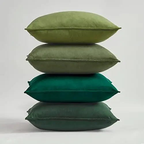 Produktbild: Topfinel Kissenbezug 50x50 cm grün 4er Set Samt Kissenbezüge Kissenhülle Dekokissenbezug sofakissen dekokissen deko für Sofa Schlafzimmer Wohnzimmer Balkon Kinder flauschig Farbverlauf