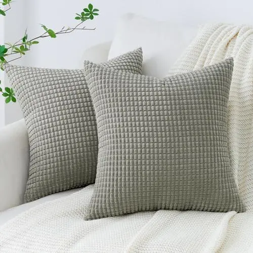 Produktbild: Topfinel Kissenbezug 50x50grau 2er Set Kordsamt Maiskorn Muster Kissenbezüge Kissenhülle Dekokissen Sofakissen Couchkissen Dekokissen Zierkissenbezug Deko Kissenhüllen Wohnzimmer Schlafzimmer