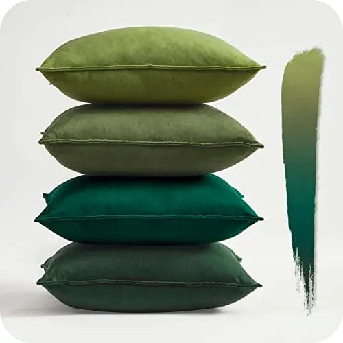 Produktbild: Topfinel Kissenbezug 40x40 cm grün 4er Set Samt Kissenbezüge Kissenhülle Dekokissenbezug sofakissen dekokissen deko für Sofa Schlafzimmer Wohnzimmer Balkon Kinder flauschig Farbverlauf