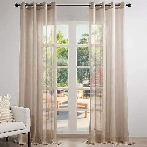 Produktbild: Topfinel Voile Vorhänge Leinenstruktur mit Ösen Durchsichtig Einfarbig für Fenster Wohnzimmer Schlafzimmer Moderne und Elegante Gardine 2er Set je 215x140cm (HxB) Khaki