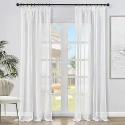 Produktbild: Topfinel Vorhänge mit Kräuselband Transparent Gardinen Wohnzimmer Vorhang Schlafzimmer Fenster Gardine Weiß 2er Set 140x260cm (BxH)
