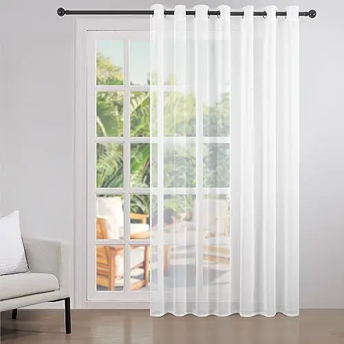 Produktbild: Topfinel Vorhänge mit Ösen Voile Gardinen Weiss Transparent Gardinenschal Kurz Leinenoptik Vorhang Raumteiler 1 STK Fertigvorhänge Extra Breite 228 cm Gardienen Schals Modern Wohnzimmer Schlafzimmer