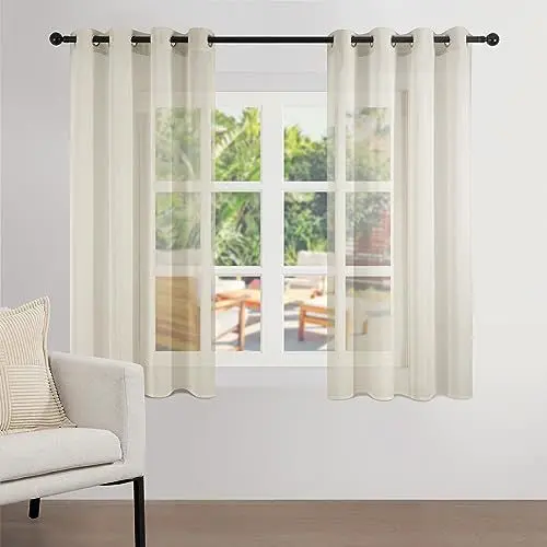 Produktbild: Topfinel Gardinen mit Ösen 160x140cm (HxB) 2er Set Beige Voile Vorhänge Transparente Gardine für Wohnzimmer Schlafzimmer