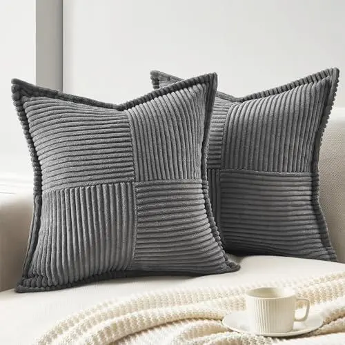 Produktbild: Topfinel dunkle graue Kissenbezüge 40x40 2er Set Kordsamt Kissenhülle für Dekokissen Sofakissen Zierkissen Schlafzimmer Wohnzimmer Sofa Couch Büro