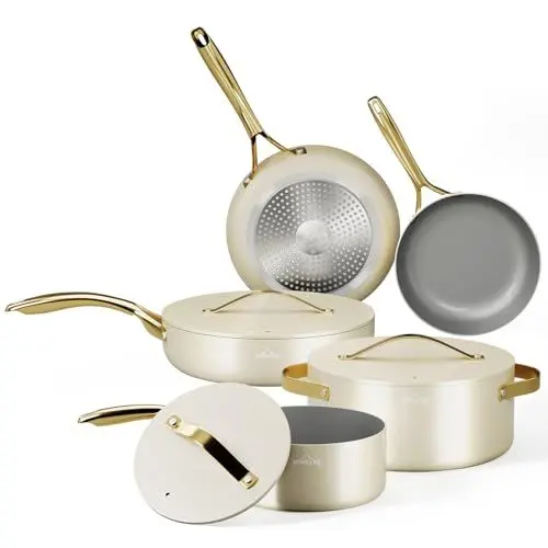 Produktbild: Topfset, HOMELUX Topfset Induktion 8 teilig, Induktions Töpfe Set, Töpfe mit Glasdeckel, Kochtopf-Set, Töpfe und Pfannen set, Induktionsgeeignet,Weiß