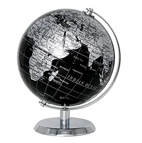 Produktbild: TOPGLOBE 14cm Metallisch Globus - Englische Karte - Pädagogisch/Geografisch/Dekoration - Mit einem Metallfuß - in Englischer Sprache