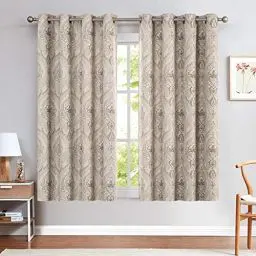 Produktbild: TOPICK Blickdicht Vorhänge Wärmeisoliert Verdunkelungsvorhang mit Ösen Blumen Muster Vintage Leinenoptik Gardine Lichtdicht Thermovorhang für Wohnzimmer Schlafzimmer 2 Stück 130x145cm(BxH) Taupe