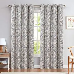 Produktbild: TOPICK Blickdicht Vorhänge Wärmeisoliert Verdunkelungsvorhang mit Ösen Blumen Muster Vintage Leinenoptik Gardine Lichtdicht Thermovorhang für Wohnzimmer Schlafzimmer 2 Stück 130x225cm(BxH) Blau