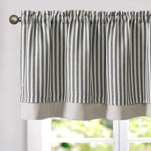 Produktbild: TOPICK Doppellagige Leinen Scheibengardine Streifen Küche Vorhang Klein Fenstervorhang Blickdicht Gestreift Gardine Verdunklung Landhaus Bistrogardine Esszimmer 1 Stück 125x45cm Schwarz auf Beige