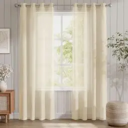 Produktbild: TOPICK Gardine Mit Ösen Sheer Vorhänge Voile Vorhang Hell Beige Transparent Gaze Paarig Ösenschals für Wohnzimmer Schlafzimmer 225 cm x 140 cm(HxB) 2er - Set