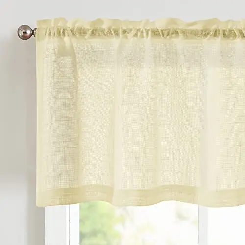 Produktbild: TOPICK Scheibengardine Gelb Bistrogardine Transparent Gardine Gaze Schals Fensterschal für Küche Wohnzimmer Landhaus 1 Stück 130B x 40H(cm)