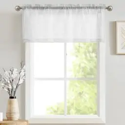 Produktbild: TOPICK Scheibengardine Transparent Voile Bistrogardine Gardine Gaze Schals Fensterschal Kurzgardine für Küche Wohnzimmer Landhaus 1 Stück 130x 40cm(BxH) Weiß