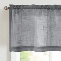 Produktbild: TOPICK Sheer Scheibengardine Grau Voile Bistrogardine Transparent Kurz Gardine Gaze Schals Fensterschal für Küche Wohnzimmer kleine Fenster Landhaus 1 Stück 130B x 40H(cm)