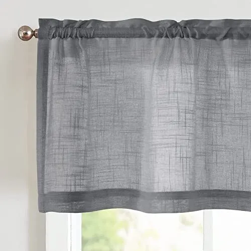 Produktbild: TOPICK Sheer Scheibengardine Grau Voile Bistrogardine Transparent Kurz Gardine Gaze Schals Fensterschal für Küche Wohnzimmer kleine Fenster Landhaus 1 Stück 130B x 40H(cm)