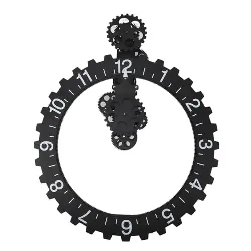 Produktbild: Topiky 15,94 Zoll Große Zahnrad Wanduhr, 3D Bewegungszahnraduhr, Retro Hängezahnraduhr, Rotierendes Mechanisches Stundenrad, Wandkunst, Dekorative Uhr für Wohnzimmer und Zuhause (Black)