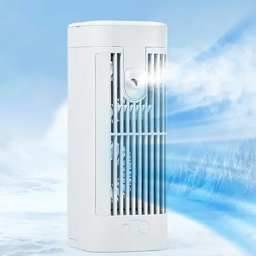 Produktbild: Topiky 2024 Neue Tragbare Klimaanlage mit Licht, USB Stecker, Persönlicher Lüfter, Tragbare Klimaanlage mit 3 Geschwindigkeits Doppelventilatoren, 120 Ml Wassertank für Zimmer, Wohnmobil